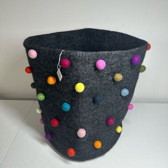 Rare Wool Felt Big Basket Gray Made In Nepal New Zélande Wool - Picture 1 of 12